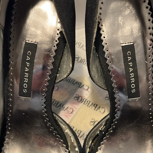 EUC Black grosgrain size 6 4 inch heels with hematite colored crystal on toe box - Picture 3 of 5